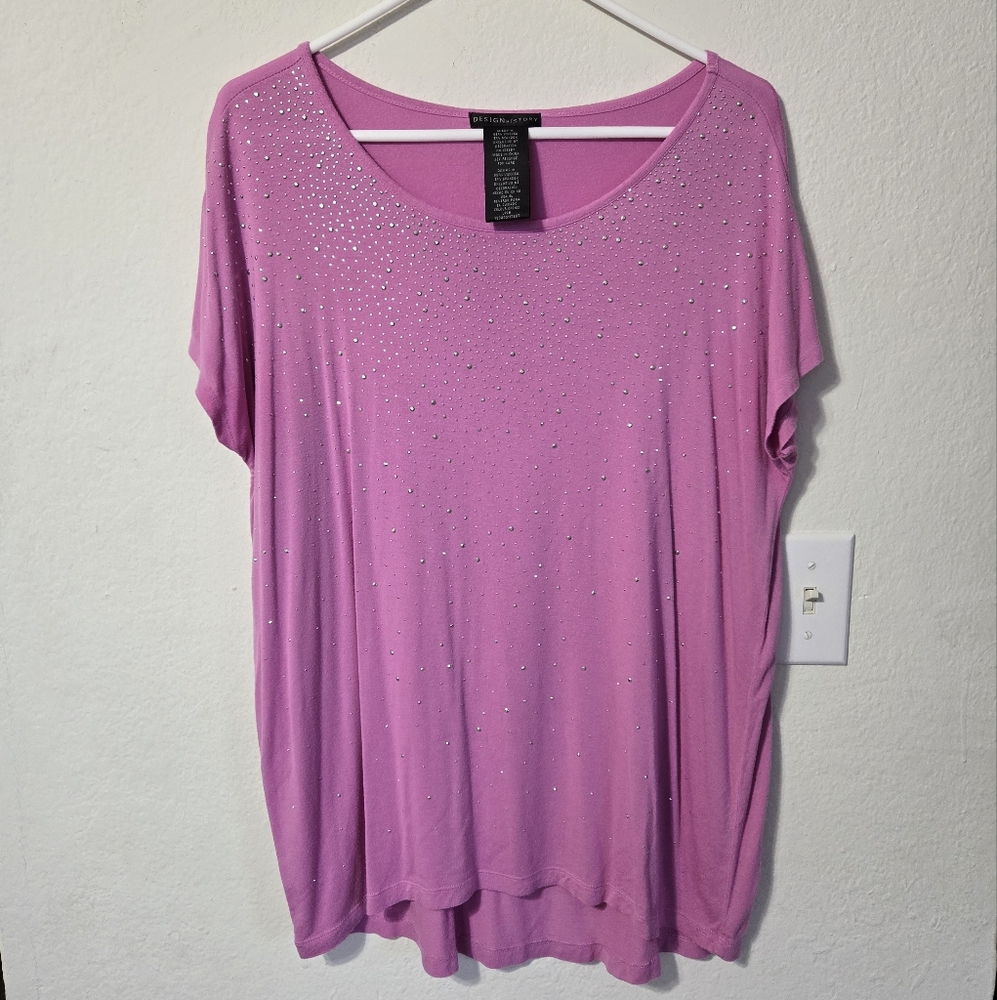 Design History Pink-Purple Metallic Rhinestone Top Size M